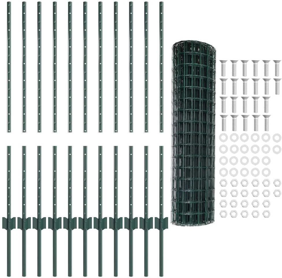 Euro tvoros su stulpu 25 x 1 m PVC dengtas plienas Žalia