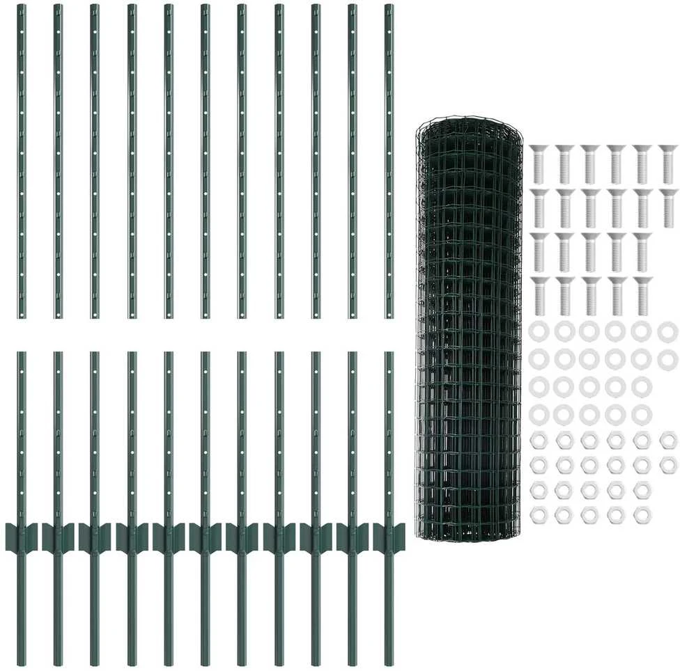 Euro tvoros su stulpu 25 x 1 m PVC dengtas plienas Žalia