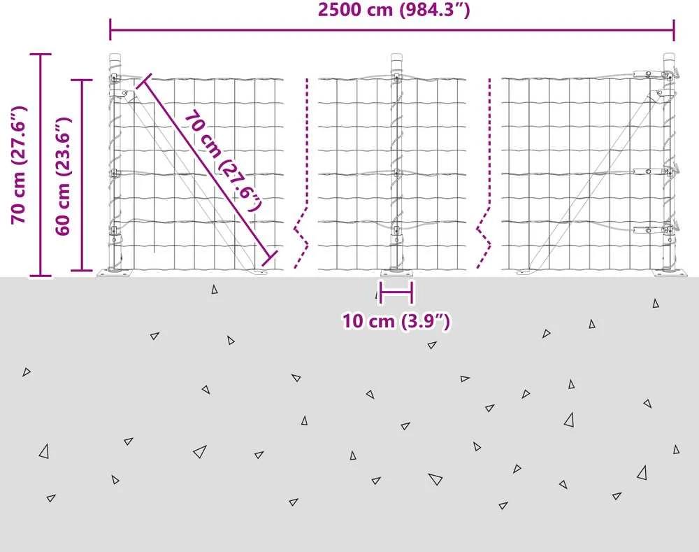 Eurų tvora su betono baze 25 x 0,6 m PVC dengtas plienas Žalia