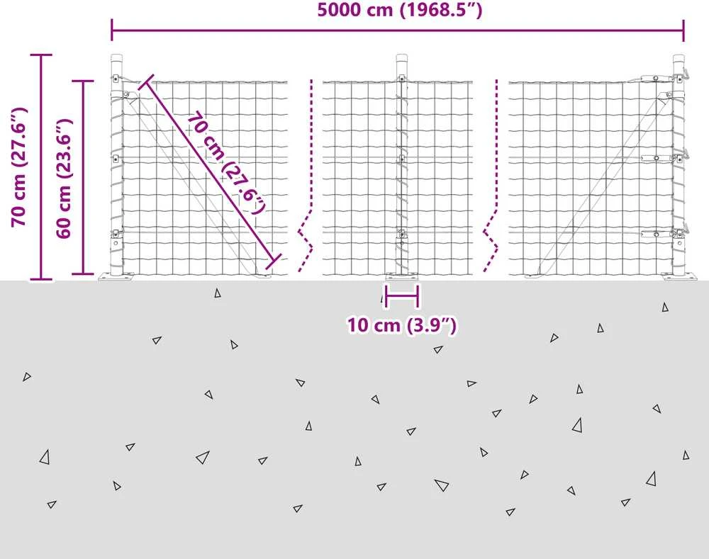 Eurų tvora su betono baze 50 x 0,6 m PVC dengtas plienas Žalia