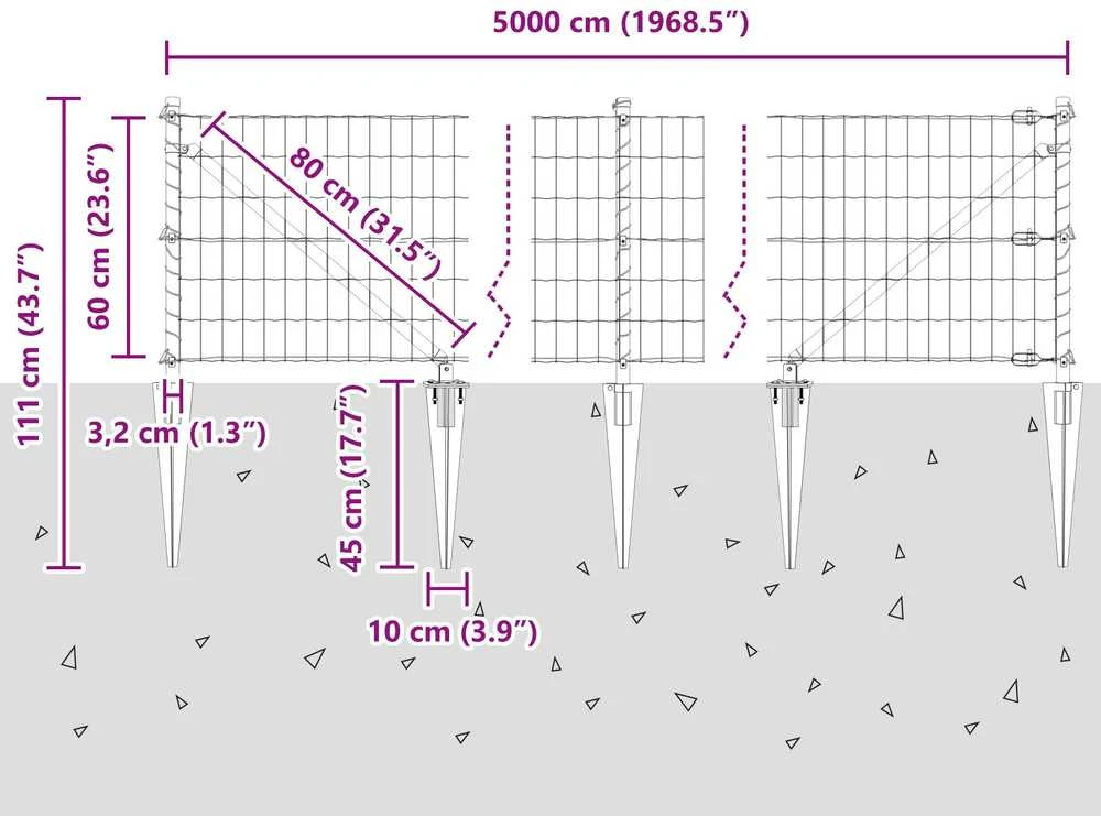 Euro tvora su smeigėmis 50 x 0,6 m PVC dengtas plienas Pilka