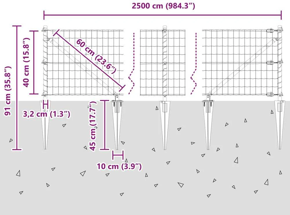 Euro tvora su smeigėmis 25 x 0,4 m PVC dengtas plienas Pilka