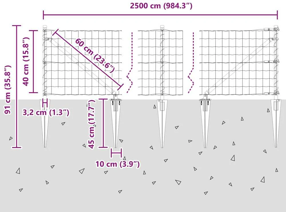 Euro tvora su smeigėmis 25 x 0,4 m PVC dengtas plienas Pilka