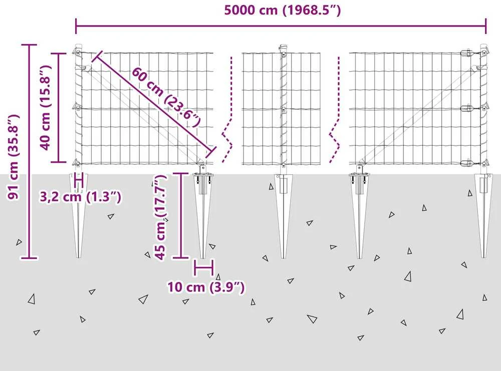 Euro tvora su smeigėmis 50 x 0,4 m PVC dengtas plienas Pilka