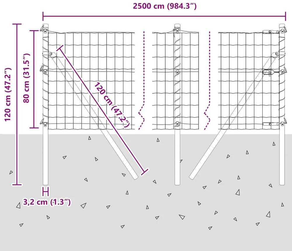 Lauko Euro tvoros gruntinis tvirtinimas 25 x 0,8 m Sidabrinė