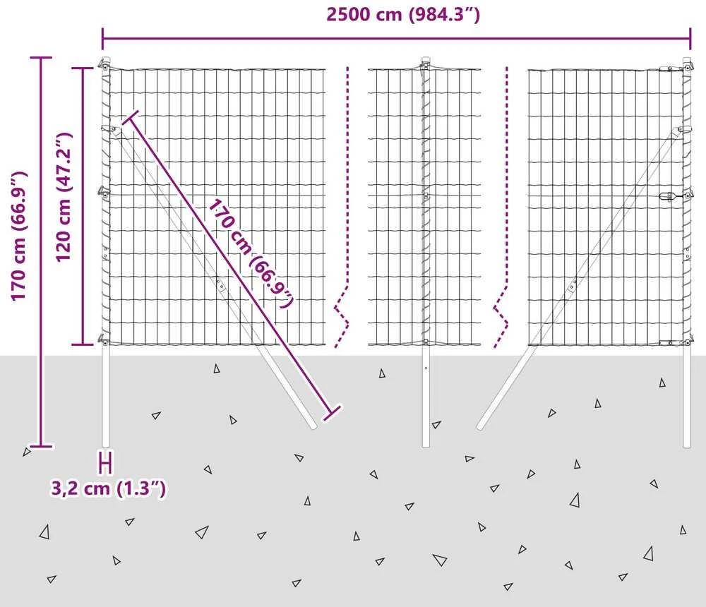 Lauko Euro tvoros gruntinis tvirtinimas 25 x 1,2 m Sidabrinė