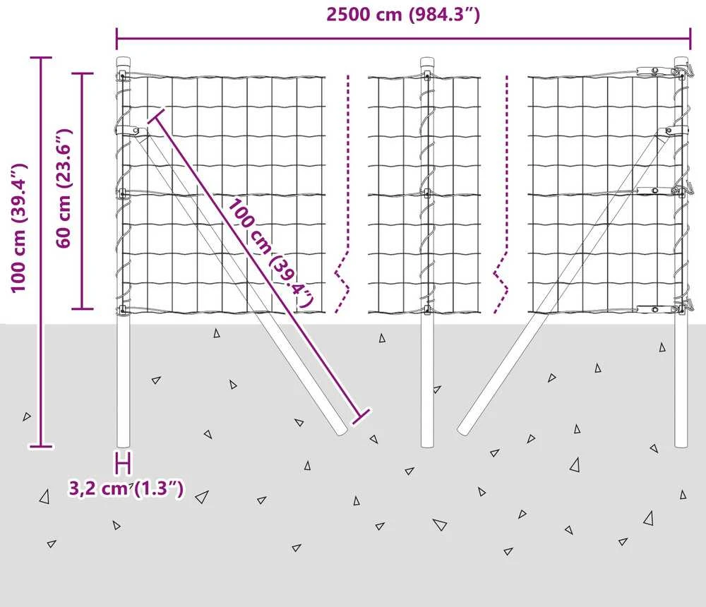 Lauko Euro tvoros gruntinis tvirtinimas 25 x 0,6 m Sidabrinė