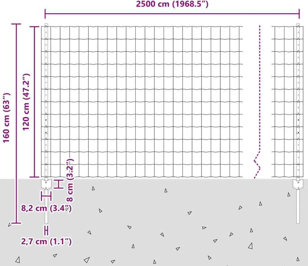 Euro tvoros su stulpu 25 x 1,2 m PVC dengtas plienas Pilka