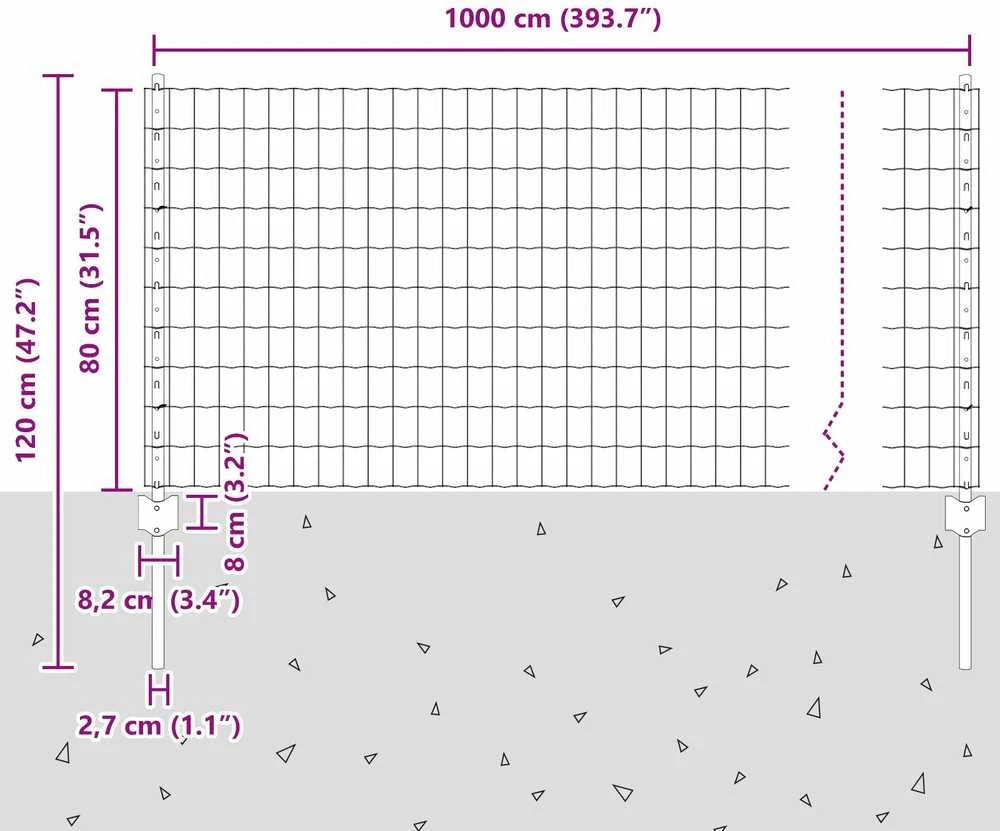 Euro tvoros su stulpu 10 x 0,8 m PVC dengtas plienas Žalia