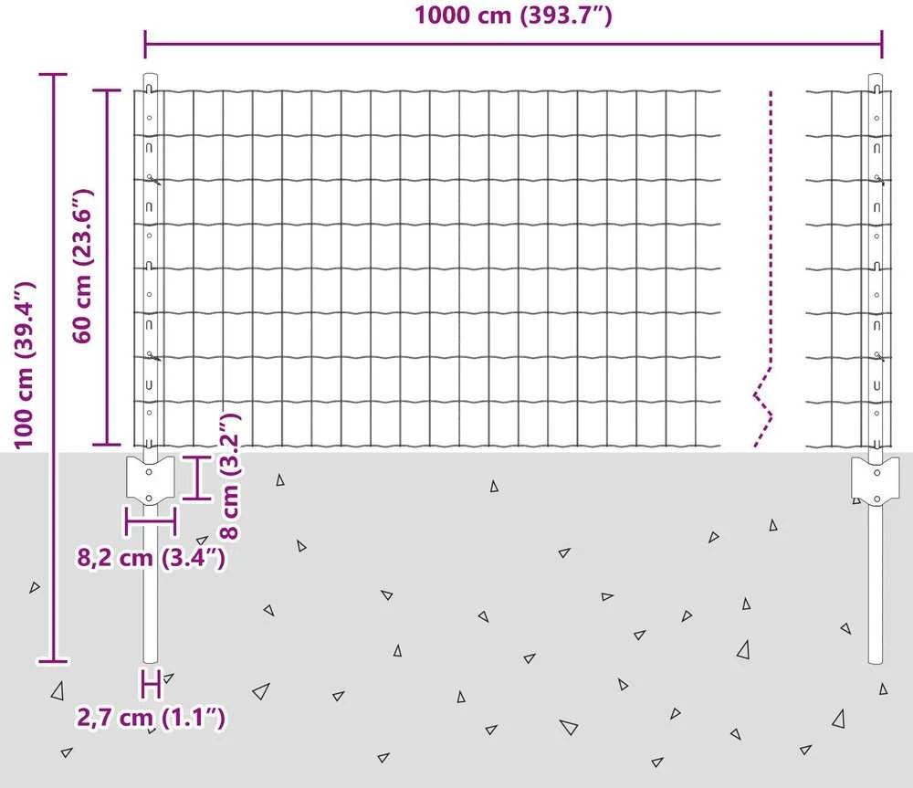 Euro tvoros su stulpu 10 x 0,6 m PVC dengtas plienas Žalia