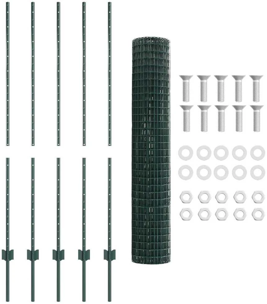Euro tvoros su stulpu 10 x 1,4 m PVC dengtas plienas Žalia