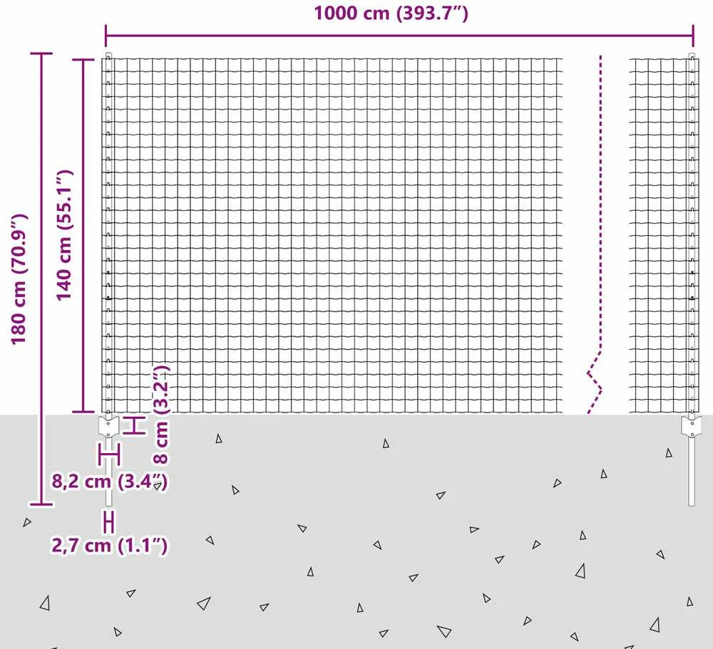 Euro tvoros su stulpu 10 x 1,4 m PVC dengtas plienas Žalia