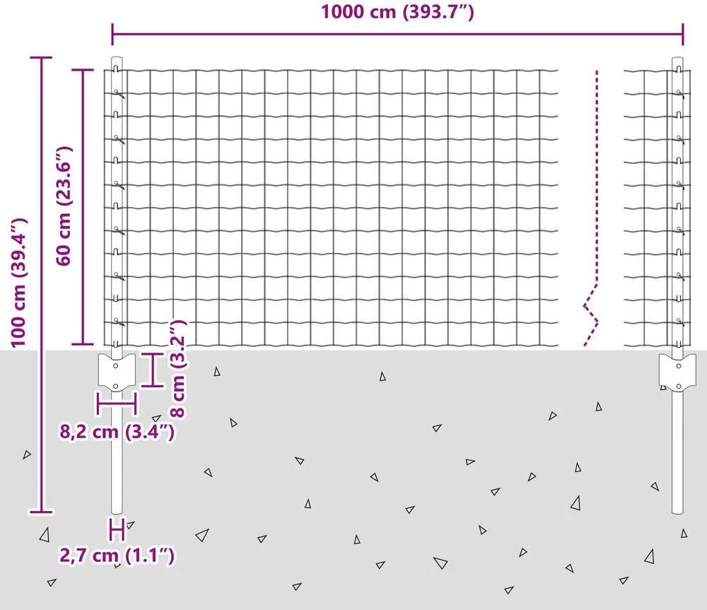 Euro tvoros su stulpu 10 x 0,6 m PVC dengtas plienas Žalia