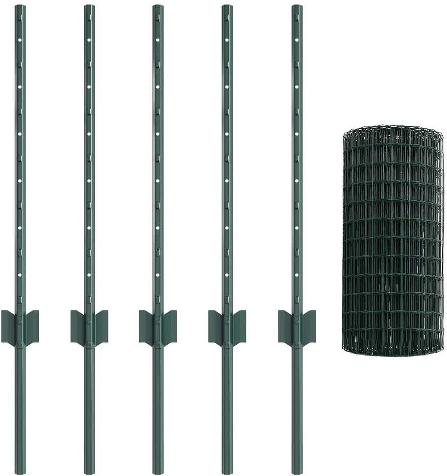 Euro tvoros su stulpu 10 x 0,6 m PVC dengtas plienas Žalia