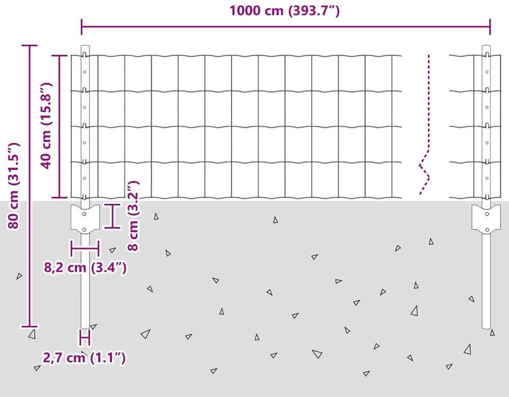 Euro tvoros su stulpu 10 x 0,4 m PVC dengtas plienas Pilka