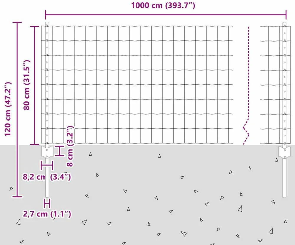 Euro tvoros su stulpu 10 x 0,8 m PVC dengtas plienas Pilka