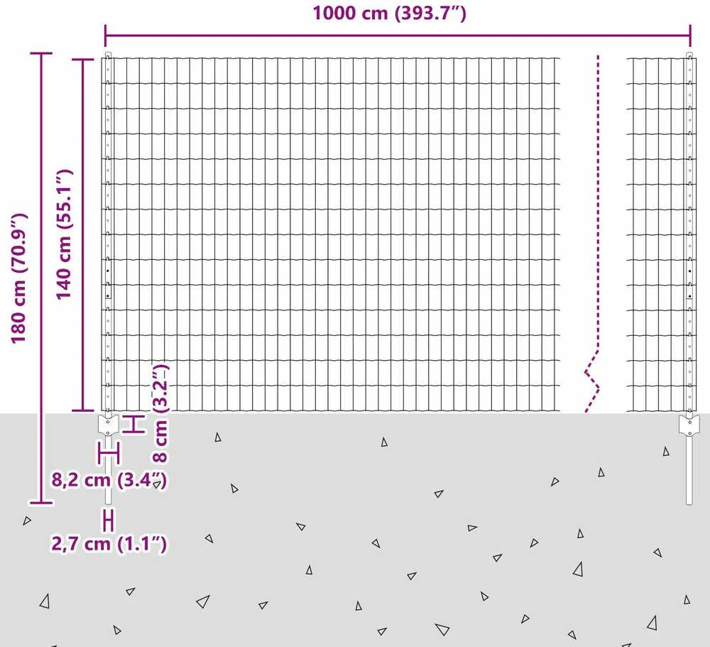 Euro tvoros su stulpu 10 x 1,4 m PVC dengtas plienas Žalia