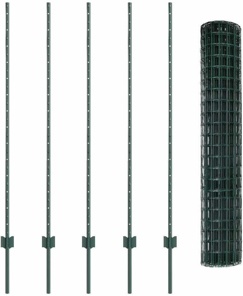 Euro tvoros su stulpu 10 x 1,4 m PVC dengtas plienas Žalia