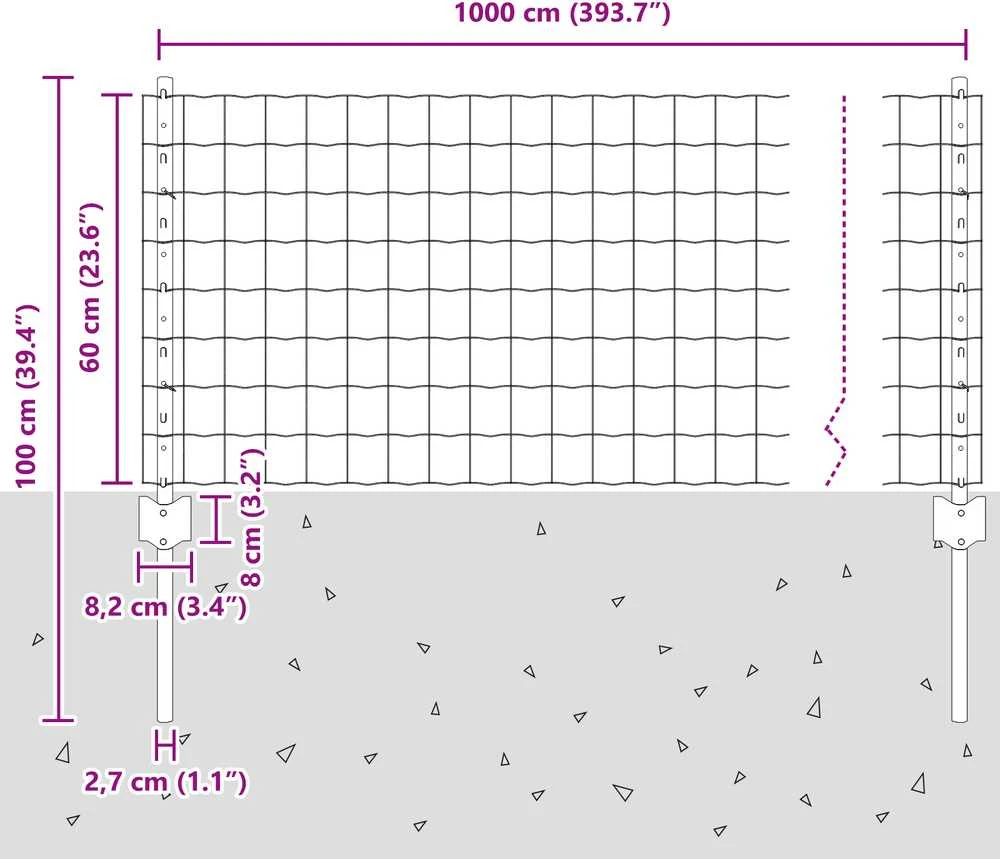Euro tvoros su stulpu 10 x 0,6 m PVC dengtas plienas Pilka