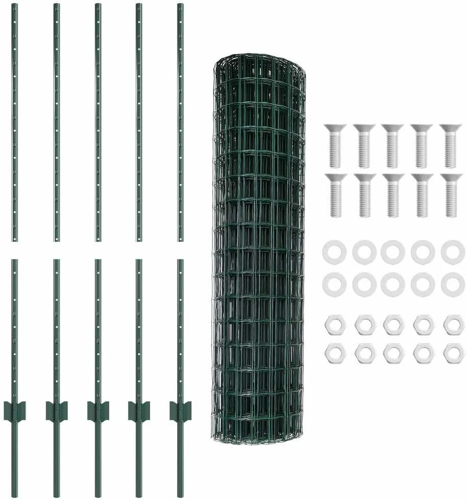 Euro tvoros su stulpu 10 x 1,2 m PVC dengtas plienas Žalia