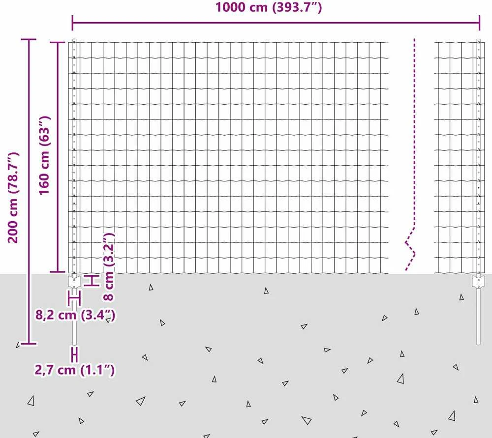 Euro tvoros su stulpu 10 x 1,6 m PVC dengtas plienas Žalia