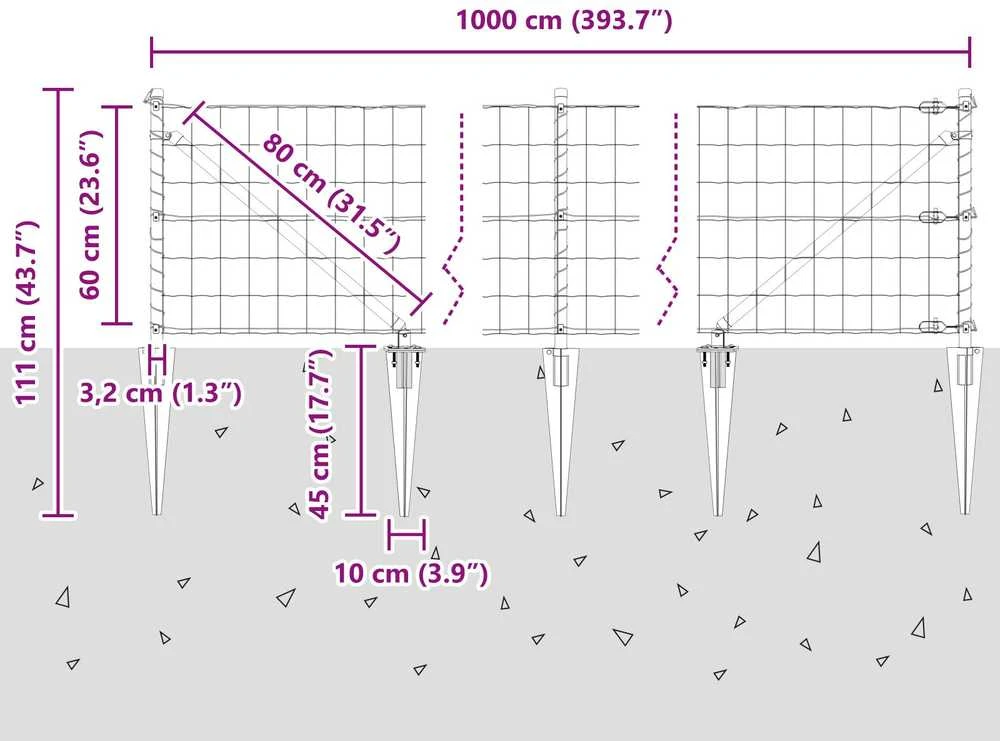 Euro tvora su smeigėmis 10 x 0,6 m PVC dengtas plienas Žalia