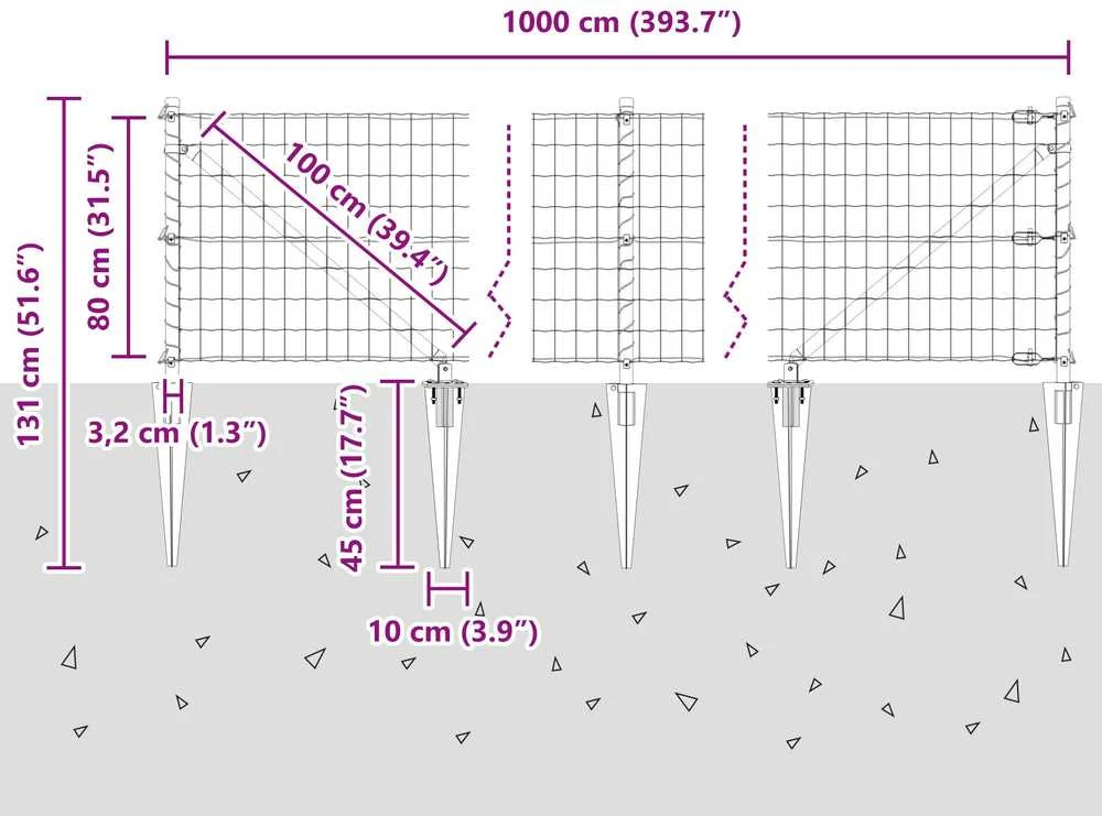 Euro tvora su smeigėmis 10 x 0,8 m PVC dengtas plienas Pilka