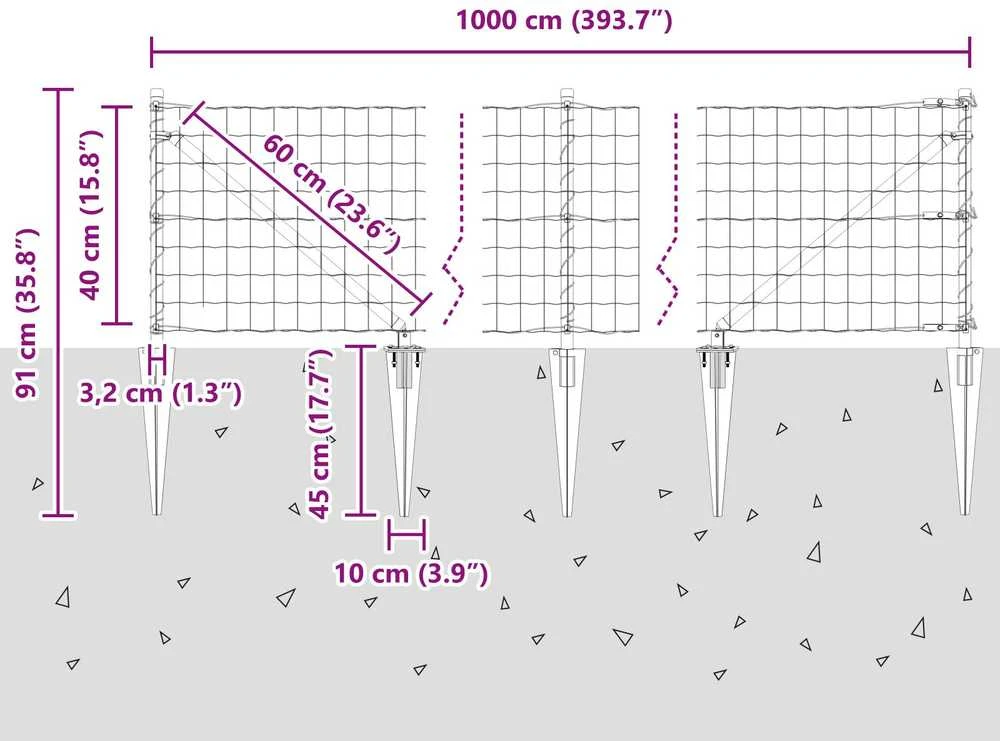 Euro tvora su smeigėmis 10 x 0,4 m PVC dengtas plienas Pilka