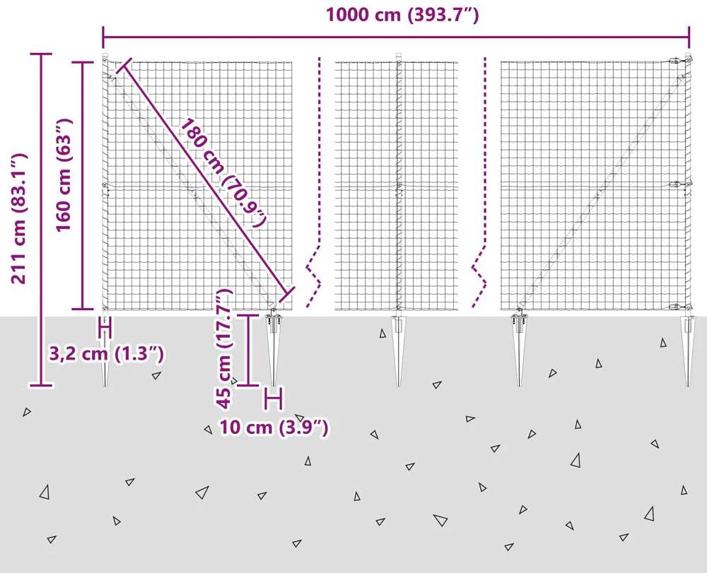 Euro tvora su smeigėmis 10 x 1,6 m Galvanizuotas plienas