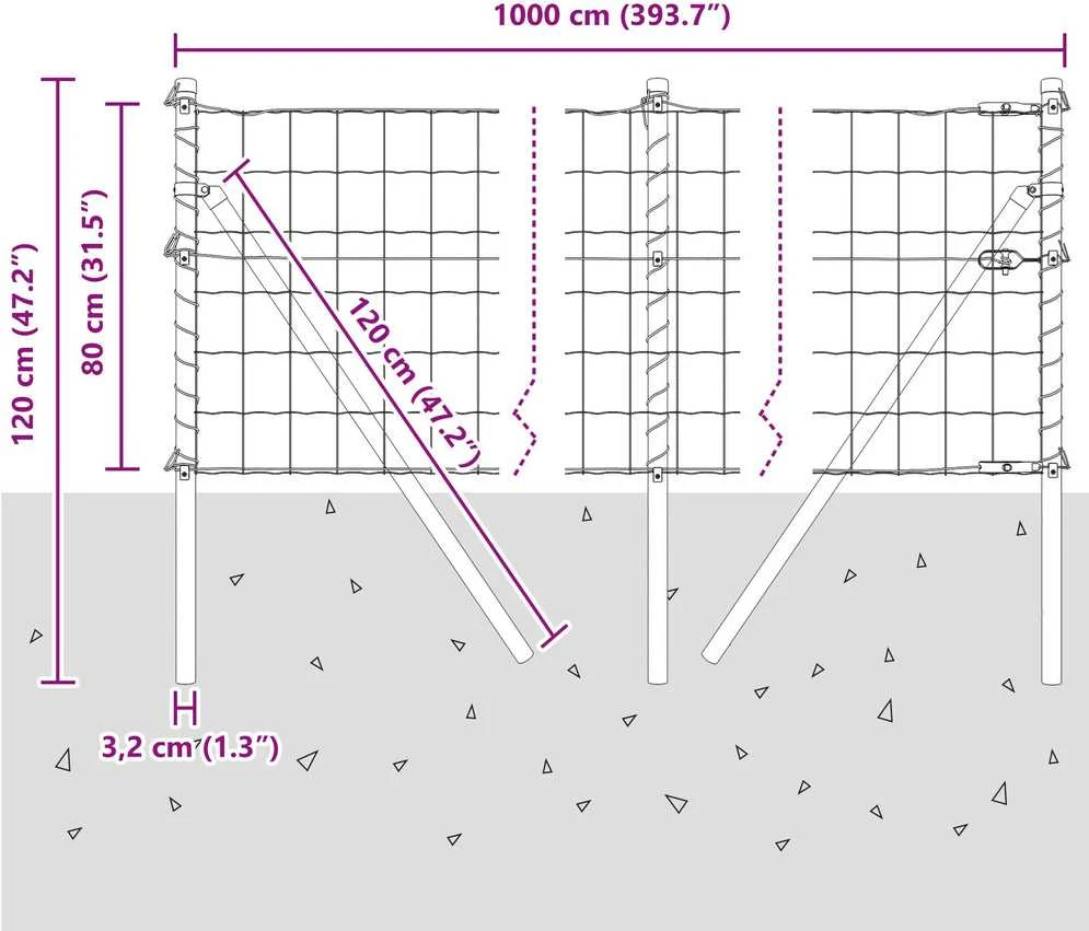 Lauko Euro tvoros gruntinis tvirtinimas 10 x 0,8 m Sidabrinė