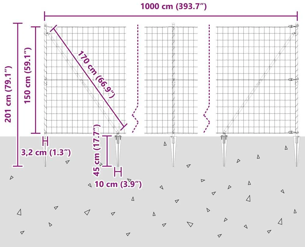 Euro tvora su smeigėmis 10 x 1,5 m PVC dengtas plienas Žalia