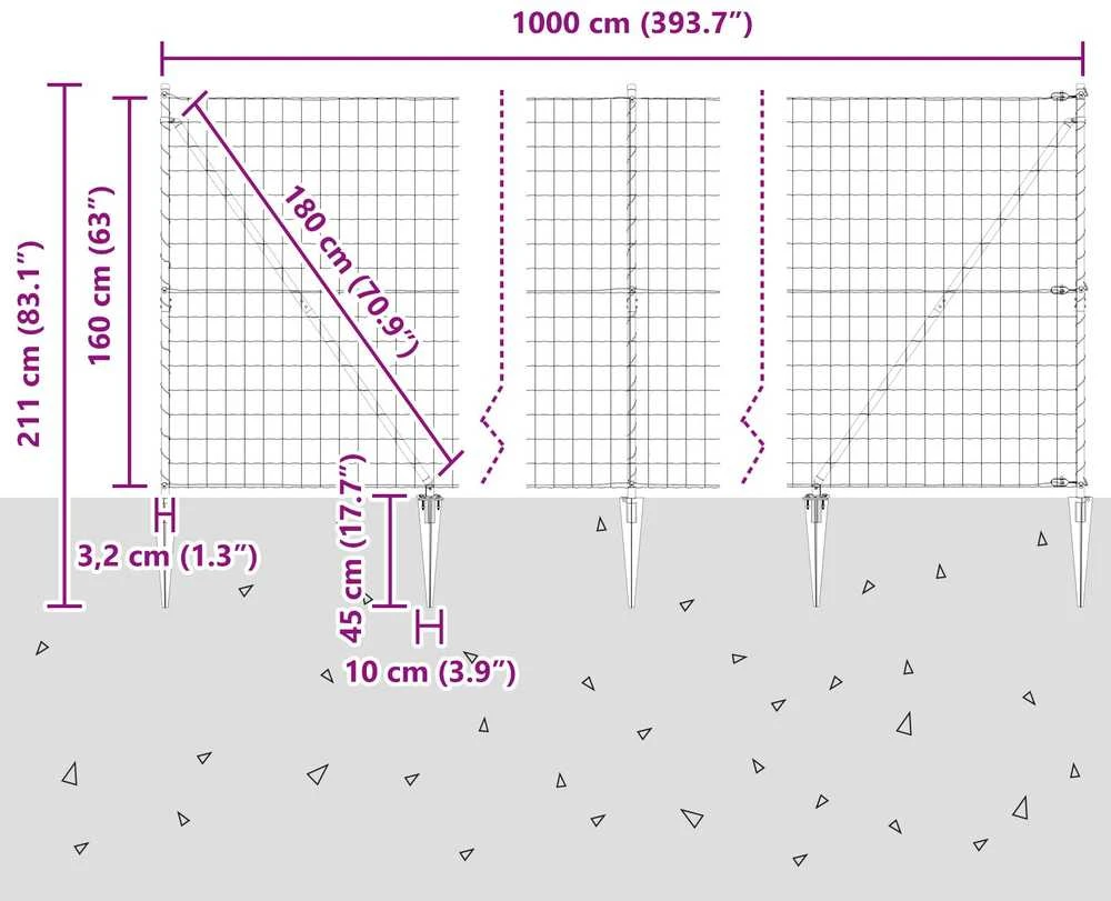 Euro tvora su smeigėmis 10 x 1,6 m Galvanizuotas plienas