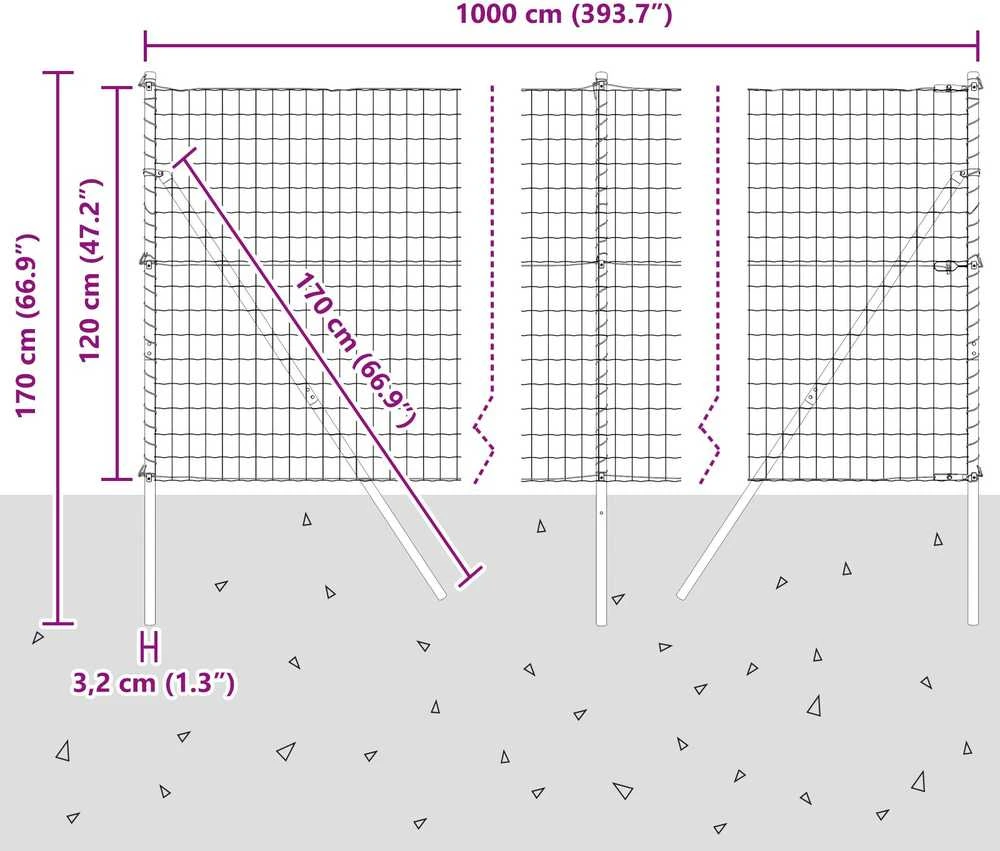 Lauko Euro tvoros gruntinis tvirtinimas 10 x 1,2 m Sidabrinė