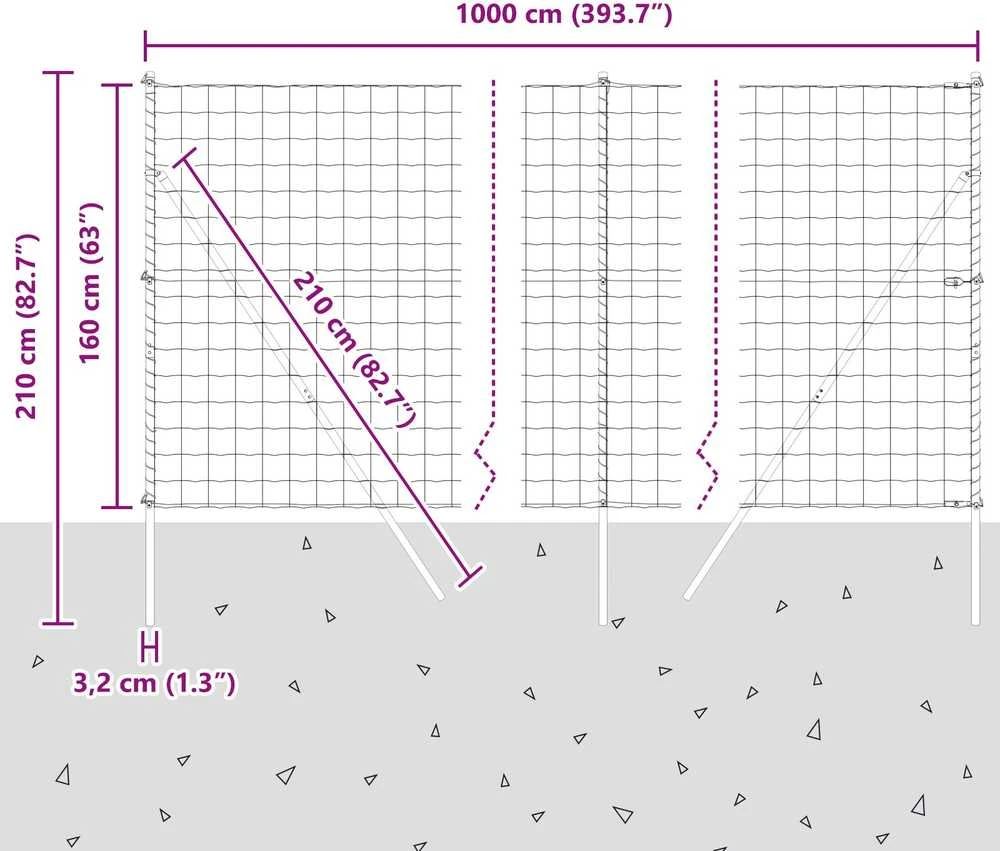 Lauko Euro tvoros gruntinis tvirtinimas 10 x 1,6 m Sidabrinė