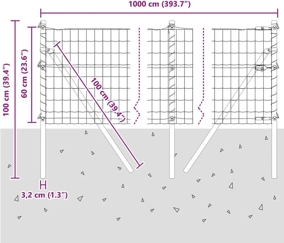 Lauko Euro tvoros gruntinis tvirtinimas 10 x 0,6 m Sidabrinė