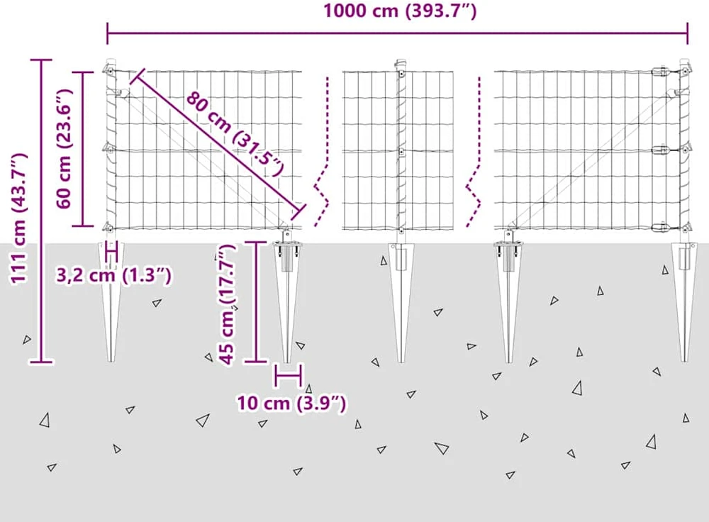 Euro tvora su smeigėmis 10 x 0,6 m PVC dengtas plienas Žalia