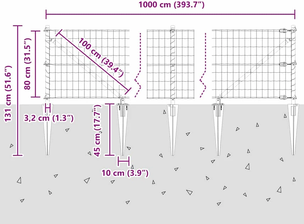 Euro tvora su smeigėmis 10 x 0,8 m PVC dengtas plienas Žalia
