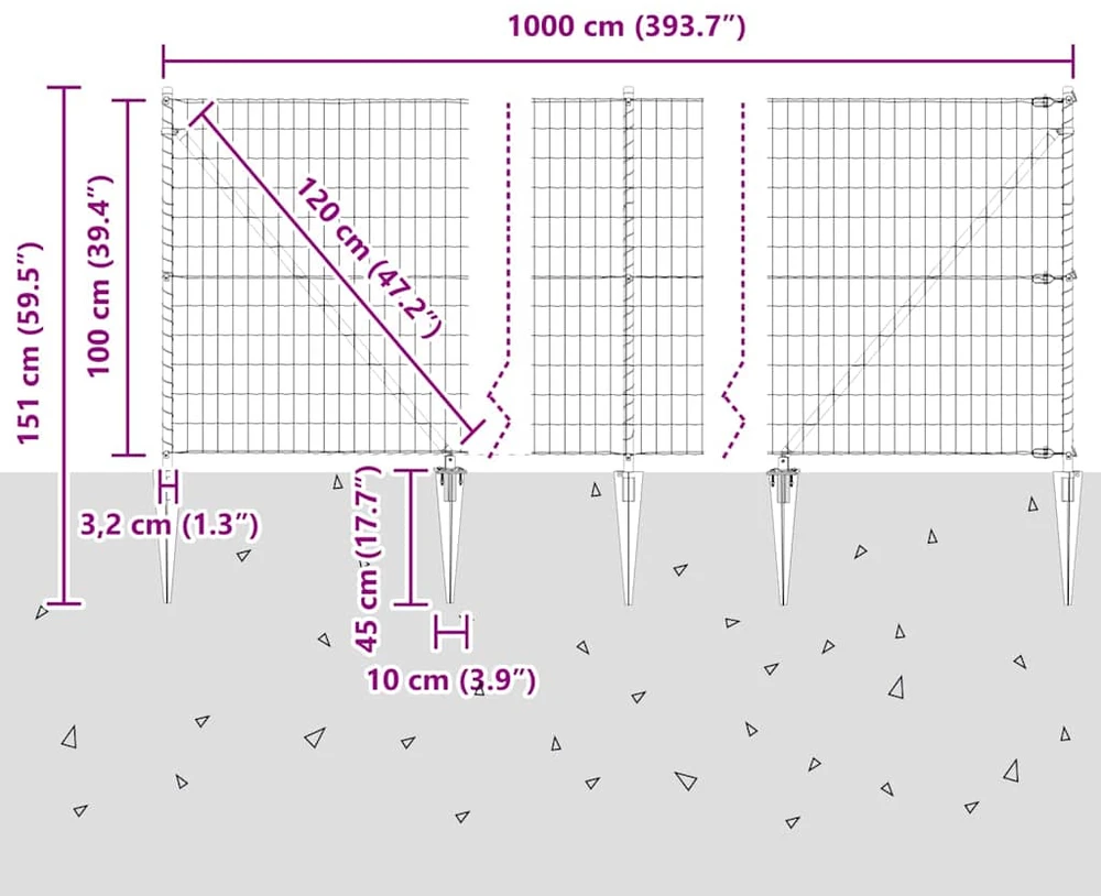 Euro tvora su smeigėmis 10 x 1 m PVC dengtas plienas Pilka
