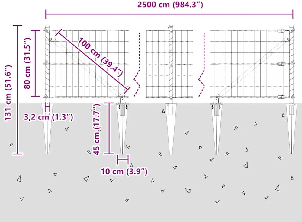 Euro tvora su smeigėmis 25 x 0,8 m PVC dengtas plienas Pilka
