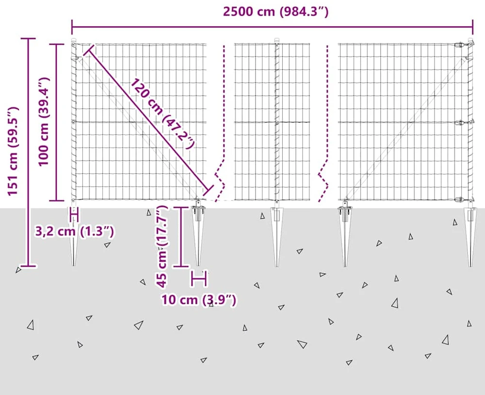Euro tvora su smeigėmis 25 x 1 m PVC dengtas plienas Pilka