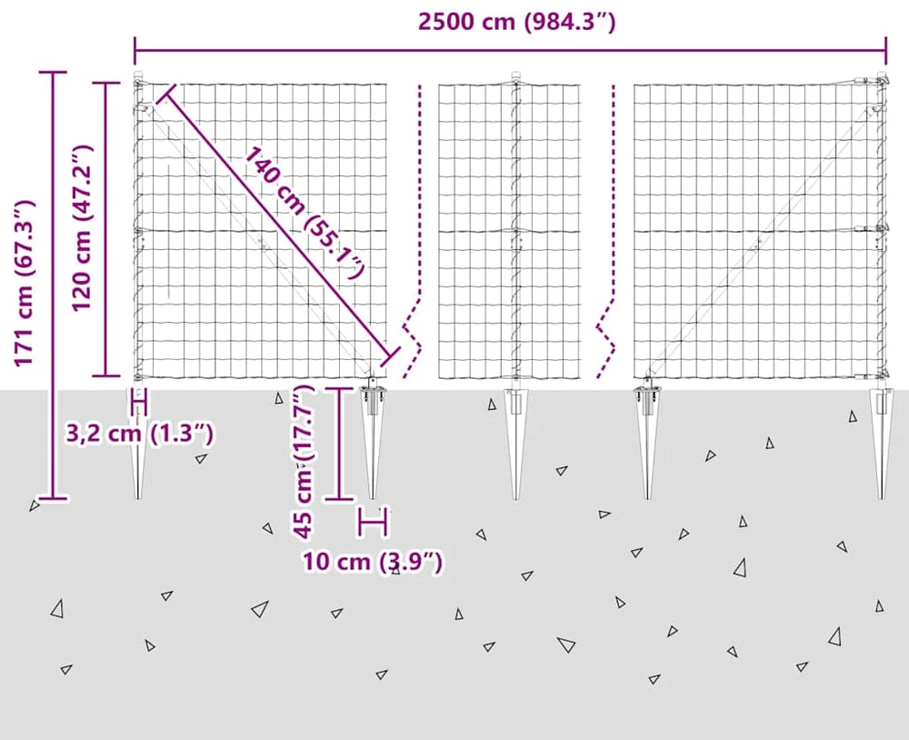 Euro tvora su smeigėmis 25 x 1,2 m PVC dengtas plienas Pilka