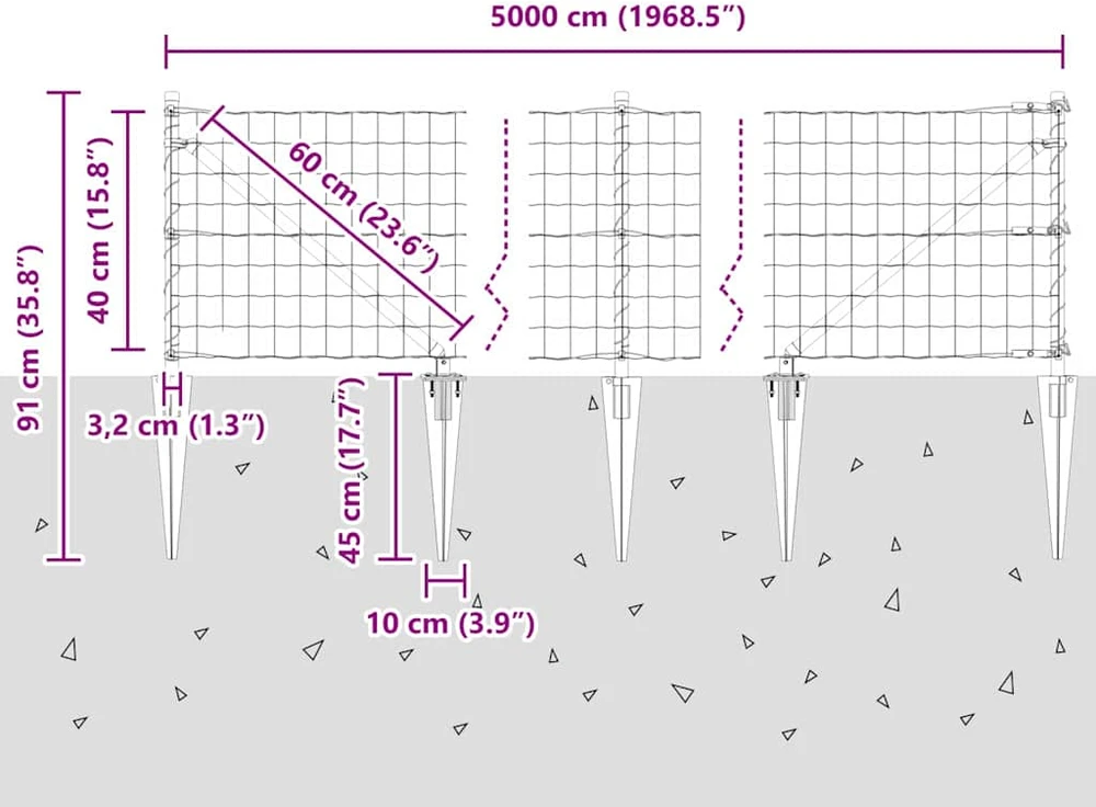 Euro tvora su smeigėmis 50 x 0,4 m PVC dengtas plienas Pilka