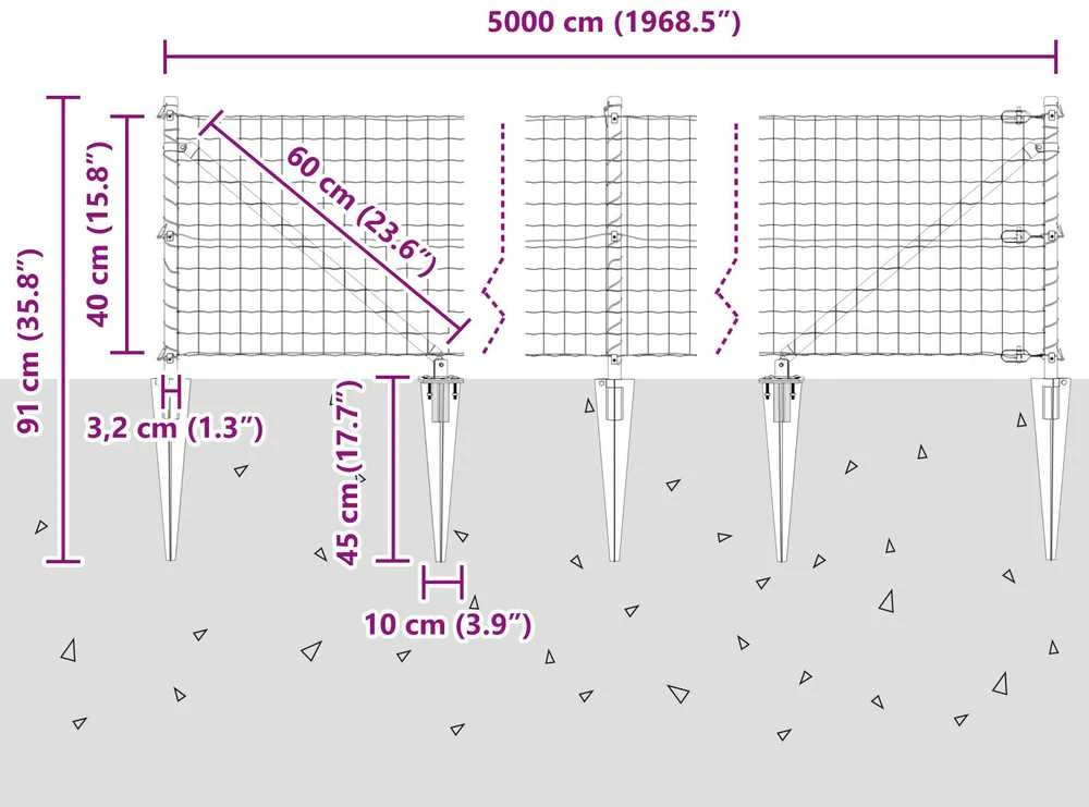 Euro tvora su smeigėmis 50 x 0,4 m PVC dengtas plienas Pilka