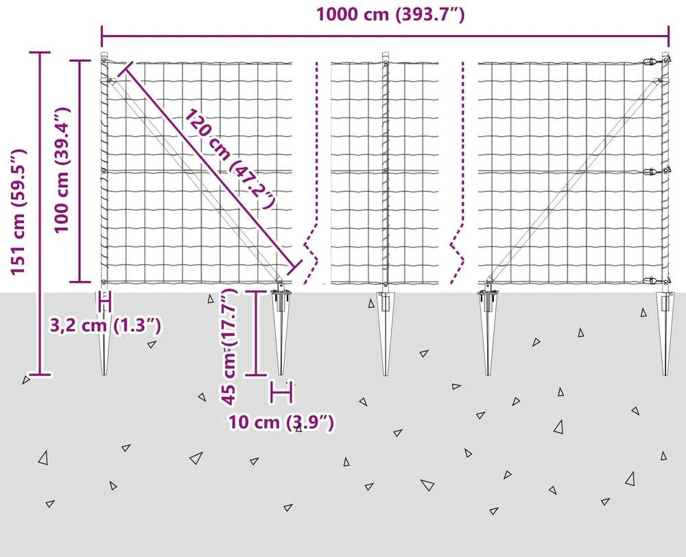 Euro tvora su smeigėmis 10 x 1 m PVC dengtas plienas Pilka