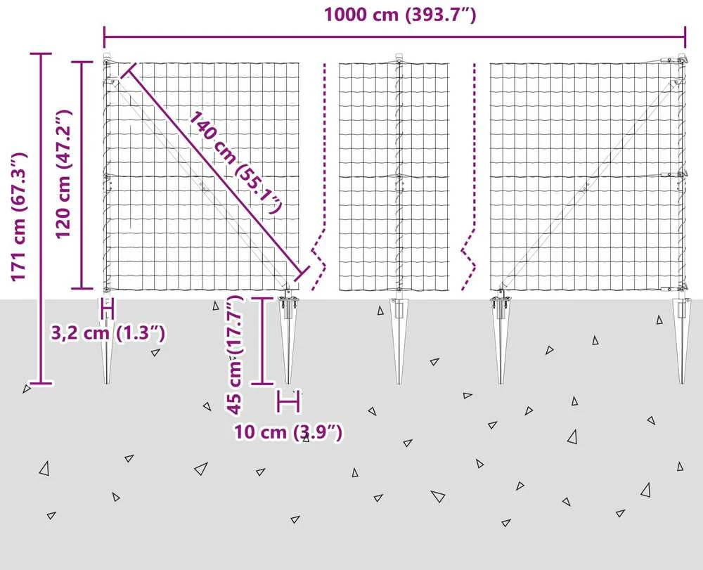 Euro tvora su smeigėmis 10 x 1,2 m PVC dengtas plienas Žalia