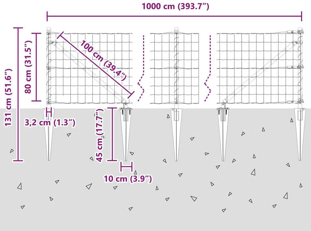 Euro tvora su smeigėmis 10 x 0,8 m PVC dengtas plienas Žalia
