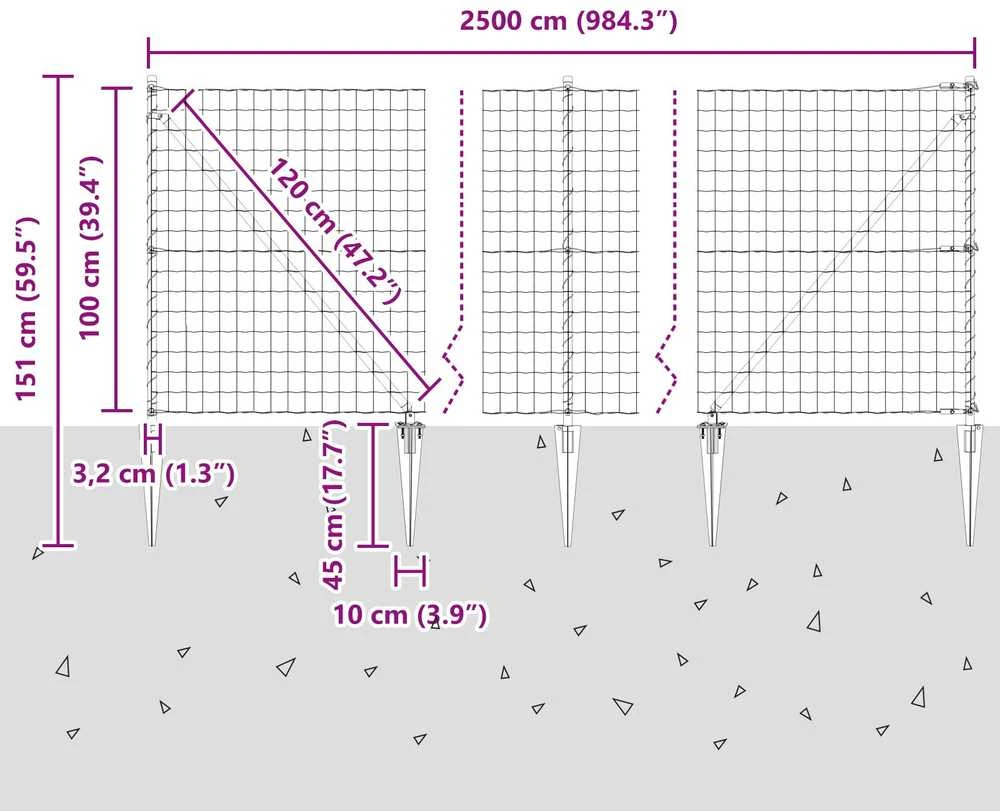 Euro tvora su smeigėmis 25 x 1 m PVC dengtas plienas Pilka