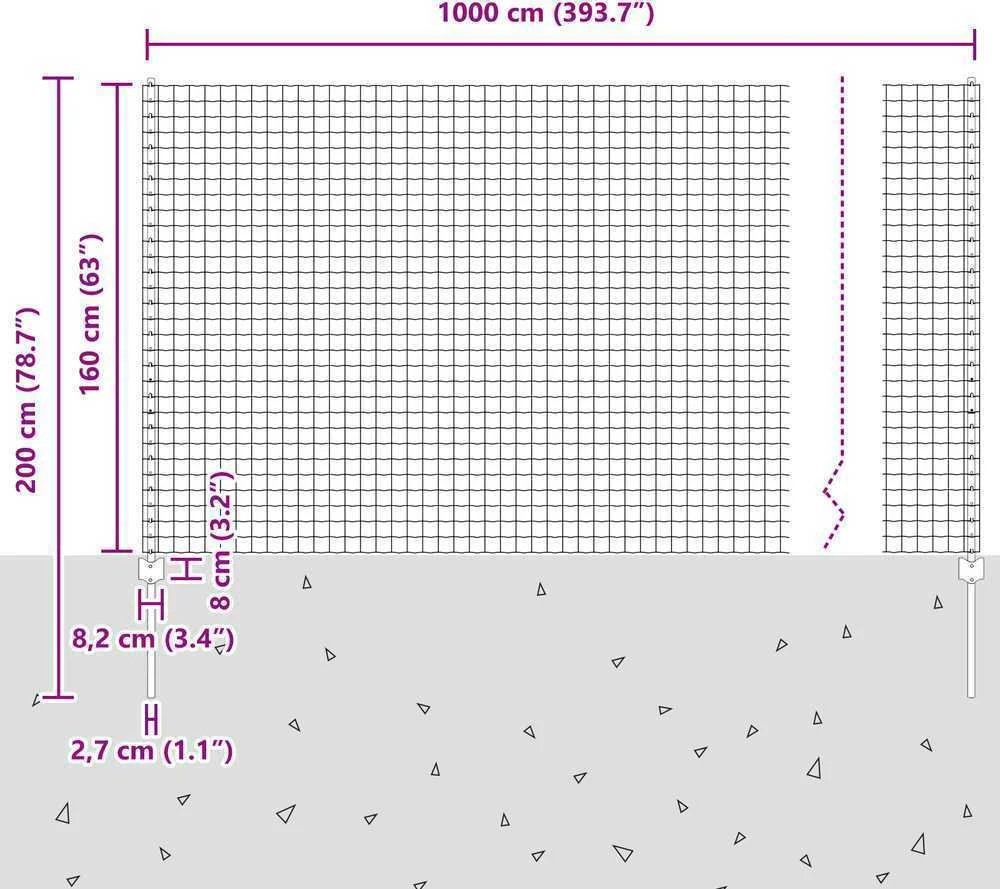 Euro tvoros su stulpu 10 x 1,6 m PVC dengtas plienas Pilka