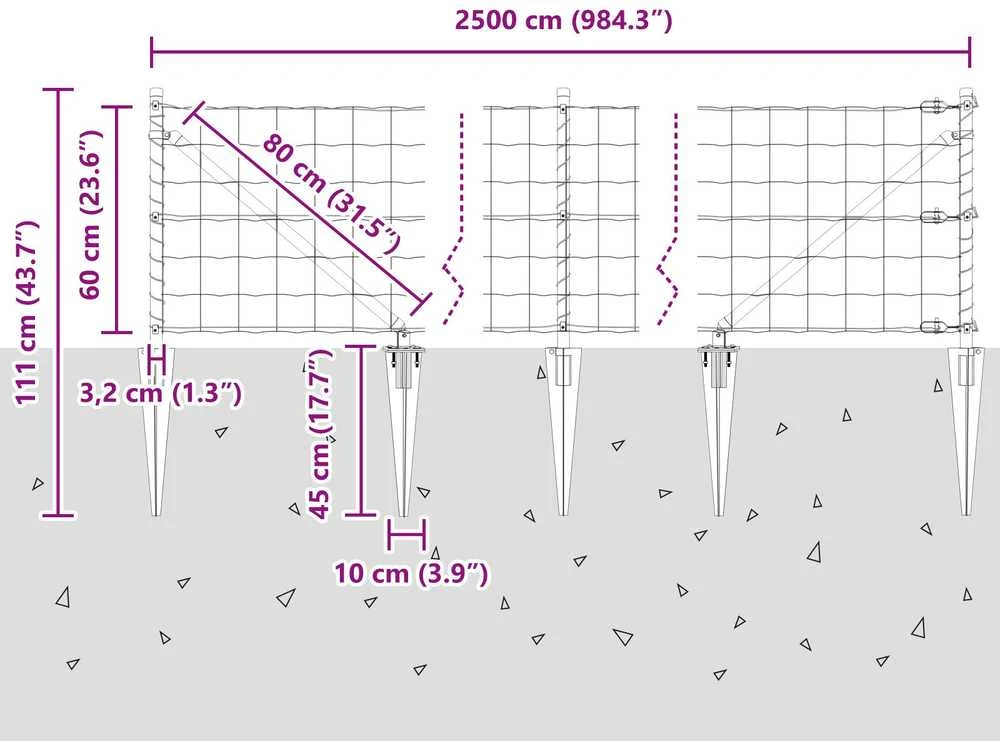 Euro tvora su smeigėmis 25 x 0,6 m PVC dengtas plienas Pilka