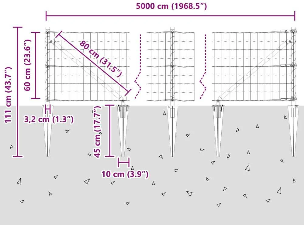 Euro tvora su smeigėmis 50 x 0,6 m PVC dengtas plienas Pilka